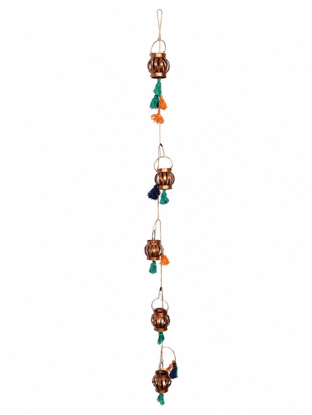 Boho Copper Tone Hanging Lantern Garland Tassel Wall Decor